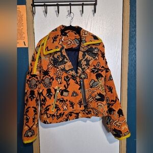 760Free People Mosaic Boxy Tapestry Moto Statement Jacket Coat Motorcycle